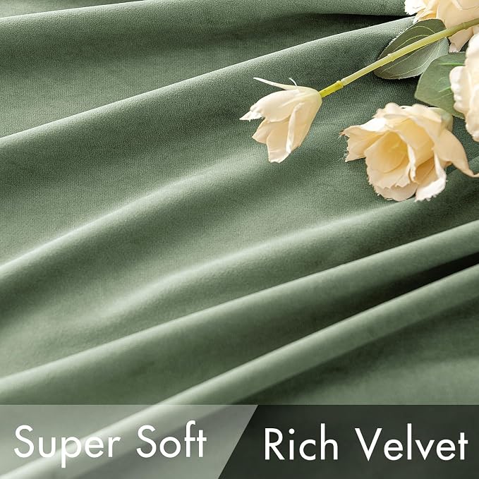 MIULEE Sage Green Velvet Curtains 52x108 inches Luxury Blackout Curtains | - Image 4