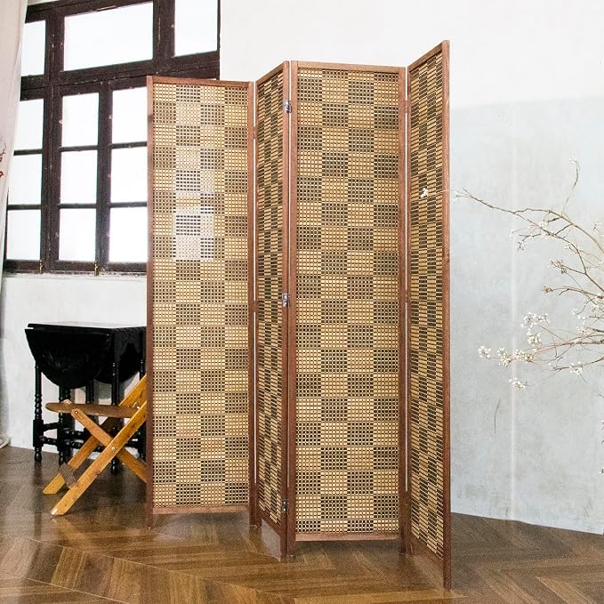 4 Panel Bamboo Room Divider, 5.6 ft Tall Double-Sided Folding Privacy Screen - Image 2