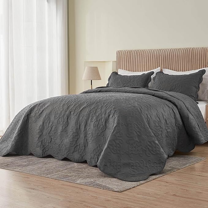 Kingnex Oversized King Bedspreads 128x120 Dark Grey | Lightweight, Extra Wide by Kingnex
