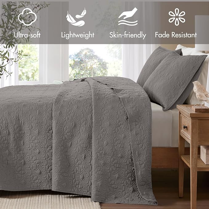 Madison Park Full Quilt Bedding Set, Cottage-Inspired Damask, Classic Stitch - Image 2