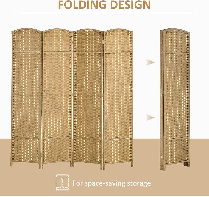 HOMCOM Room Divider 4 Panel Folding Privacy Screen 5.6' Tall Black | Folding PP - Image 4