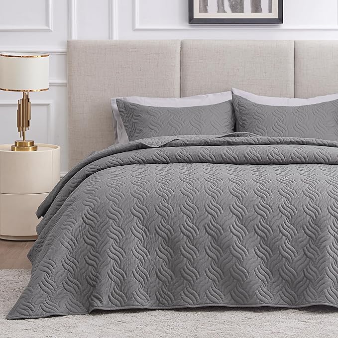 Love's cabin King Size Quilt Bedding Set Grey Bedspreads by Lovescabin
