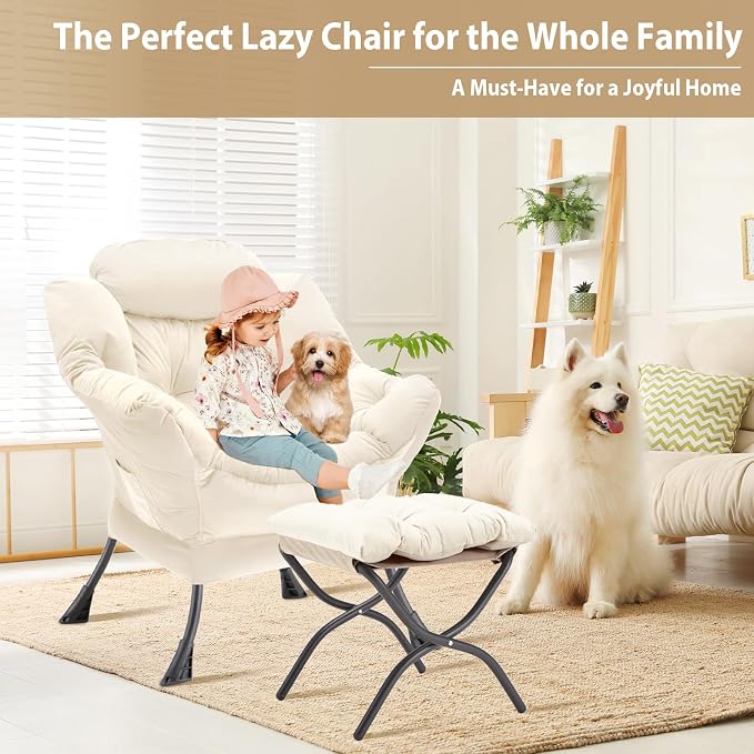 Youtanic Lazy Chair with Folding Ottoman, Accent Chair Velvet Upholstered with - Image 4