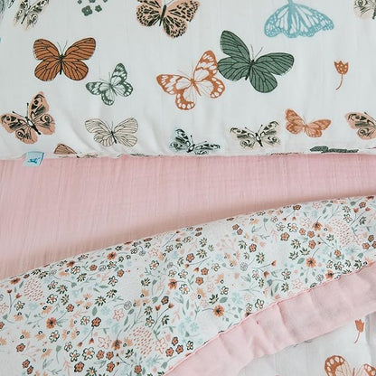 Little Unicorn Toddler Bedding 3-Piece Set | Super Soft & Breathable Muslin Fabric | for Convertible Cribs & Toddler Beds (Butterflies)