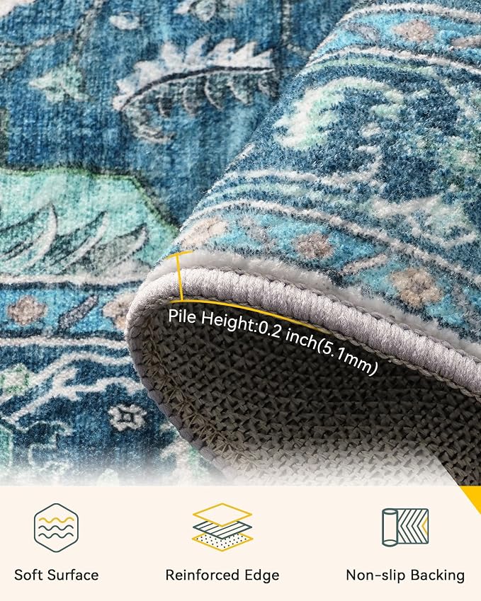 RELEANY Washable Area Rug, Small 2'x4', Teal | Non-Slip, Water Repellent - Image 4