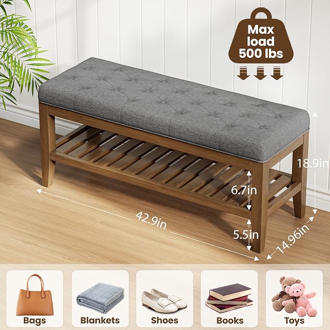 REONEY Bedroom Bench Set of 2, Tufted Button Window Seat, - Image 3