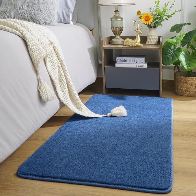 Modern Washable Runner Rugs, 2x4 Feet Blue Bedroom Runner Rug | Small Area Rugs - Image 2