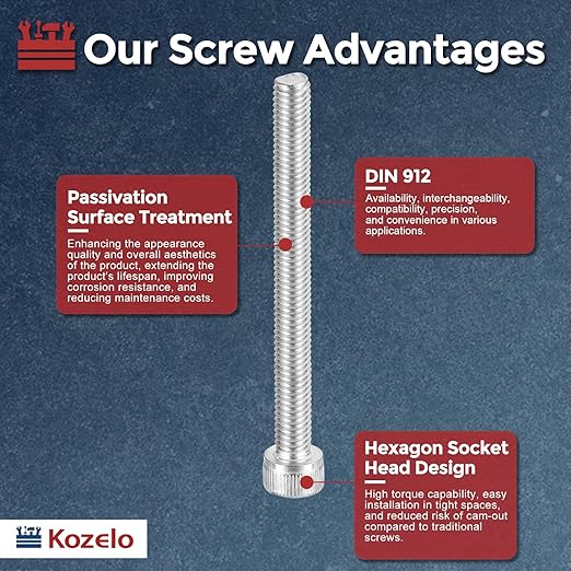 Kozelo 25pcs Socket Head Cap Screws - [M6-1 x 70mm] 304 Stainless Steel Allen Socket Drive for Electrical Motor 3D Printing Fan Engine Replacement Use, Silver