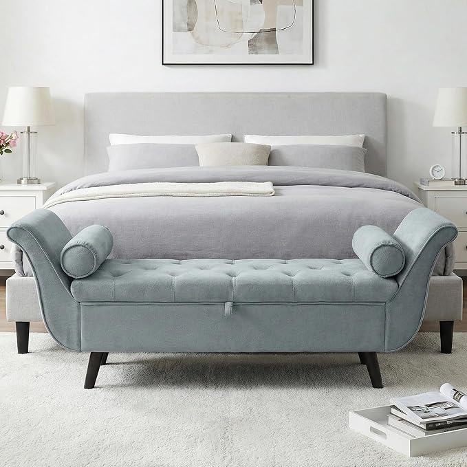 65" Velvet End of Bed Bench, Upholstered Seat - Image 8