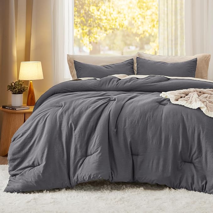 Bedsure Full Comforter Set, Dark Grey Soft Prewashed Bedding - Image 2