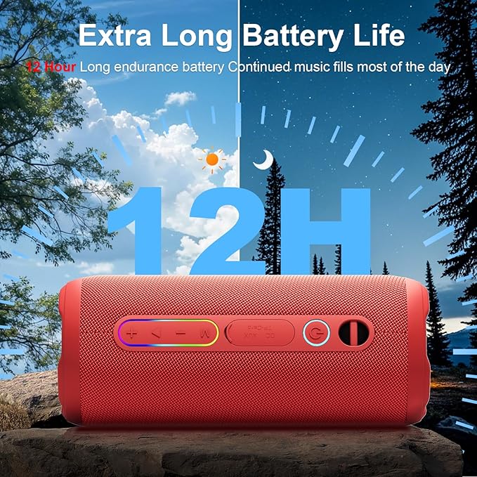 YOLOEMOT Waterproof Bluetooth Speaker, Wireless Shower Speaker with 24W Loud Stereo Sound and Bluetooth 5.3, Enhanced Bass, TWS Pairing, IPX7 Waterproof, 12 Hours of Playtime for Home/Outdoor (Red)