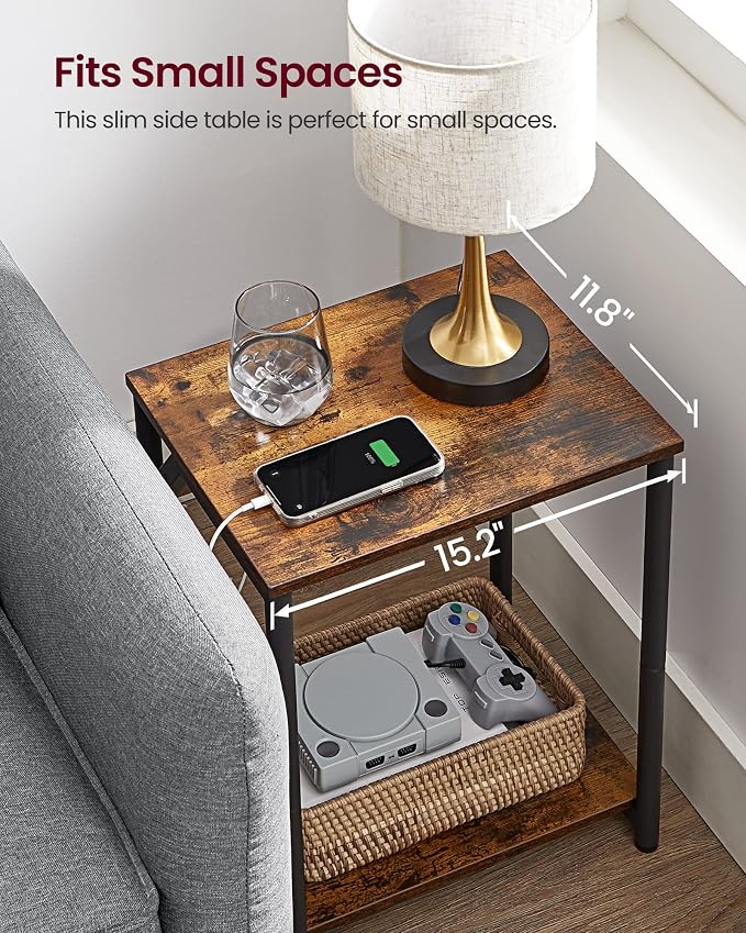 VASAGLE End Table with Charging Station, Small Side Table - Image 8