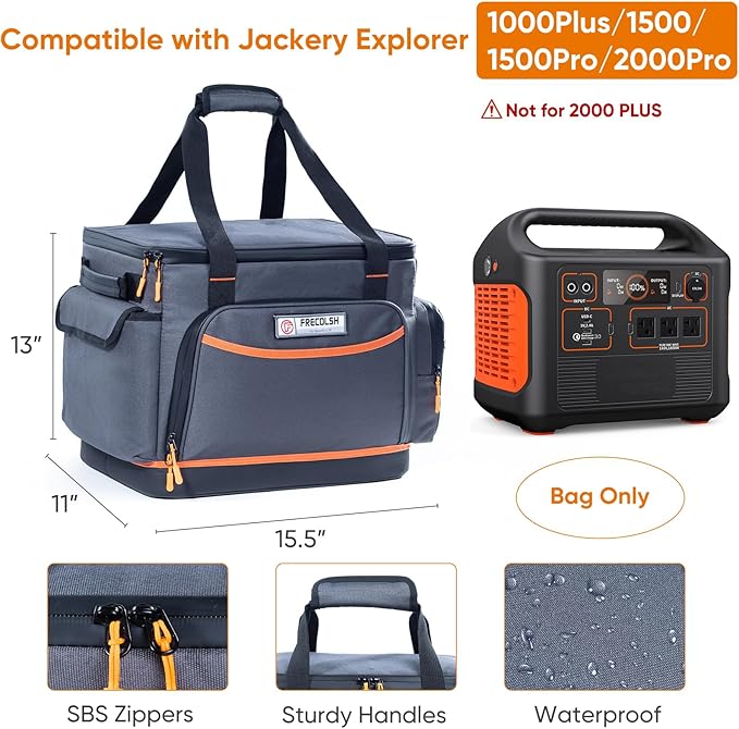 FRECOLSH Travel Carrying Case Compatible with Jackery Explorer 1500, Portable Power Station Storage Case with Water- proof Bottom and Pocket for Jackery Accessories Solar Generator, Storage Bag Only