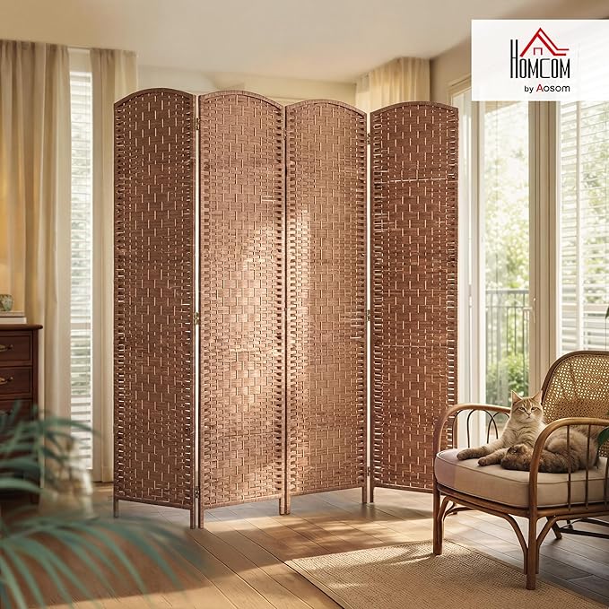 HOMCOM Room Divider 4-Panel, 6FT-Tall Folding Privacy Screen, Natural | - Image 2