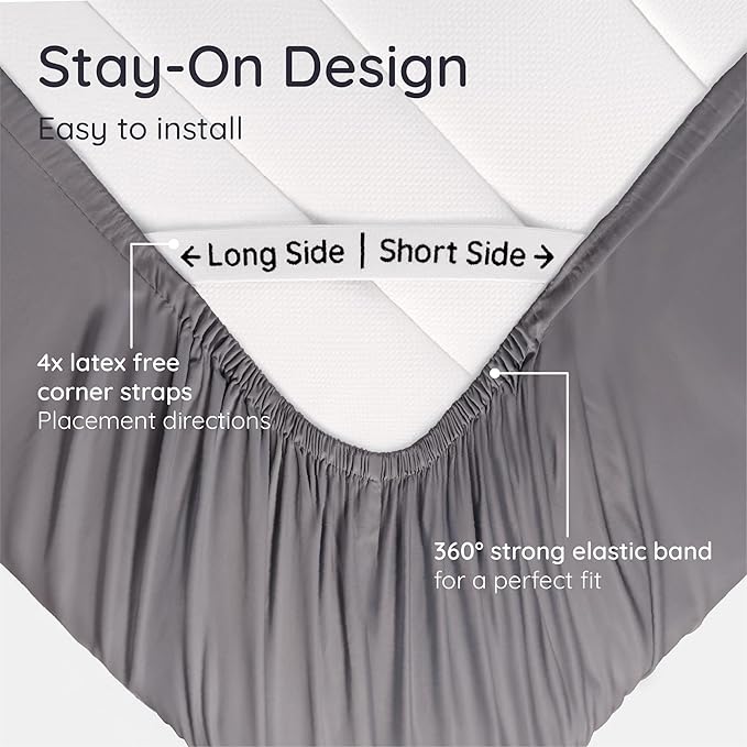 Bambaw 100% Viscose Derived from Bamboo Fitted Sheet, Cooling Fitted Sheet King Size, 16’’ Deep Pocket King Size Fitted Sheet Only, Soft King Fitted Sheet with Elastic Corner Straps (Dark Gray)