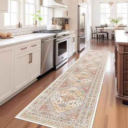 zesthome Washable Runner Rug 2.5x14 - Stain Resistant Entryway Rug,Ultra-Thin Kitchen Rugs, Anti Slip Backing Runner Rugs for Entrance Laundry Room Indoor Hallway (Orange,2.5'x14')