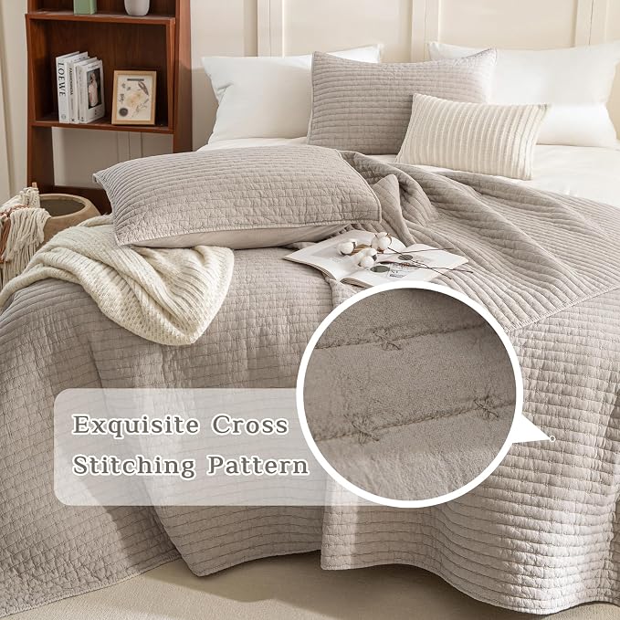 CozyTide Oversized Queen Quilt 102"x118", Stone-Washed Cotton Lightweight - Image 3