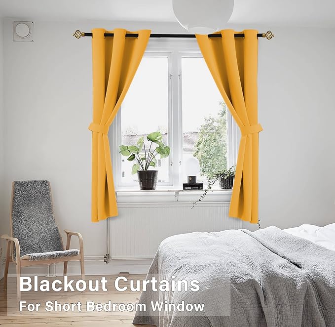 KOUFALL Yellow Cafe Kitchen Curtains 45 Inch Length - Image 2
