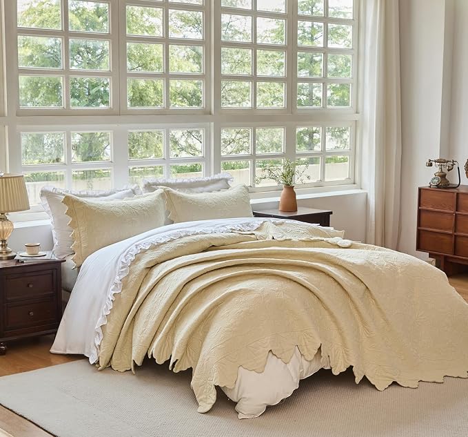 Brandream Queen Size Quilt Set Cotton Beige Quilts Luxury Farmhouse Bedding Set - Image 5