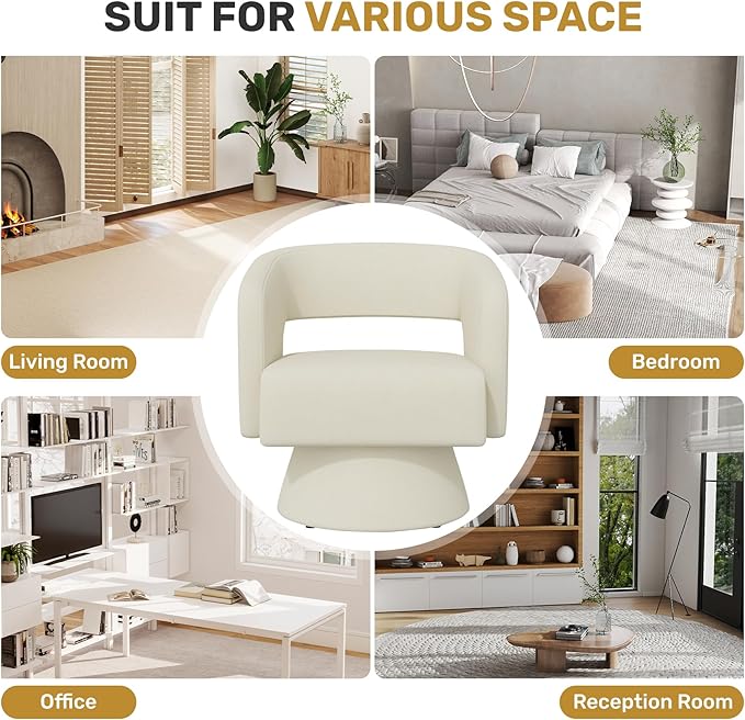 Swivel Accent Chair Set of 2, Modern Comfy Chenille Barrel Chairs, Oversized Upholstered Round Arm Chair for Living Room, Bedroom, Reading Room, Beige