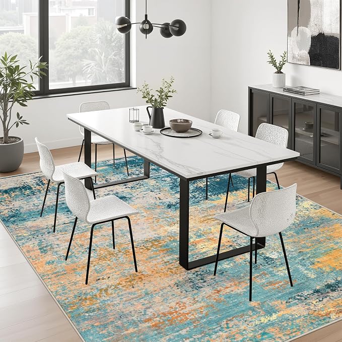10x14 Area Rug Living Room: Modern Washable Soft Carpet Rosy Haze | - Image 4
