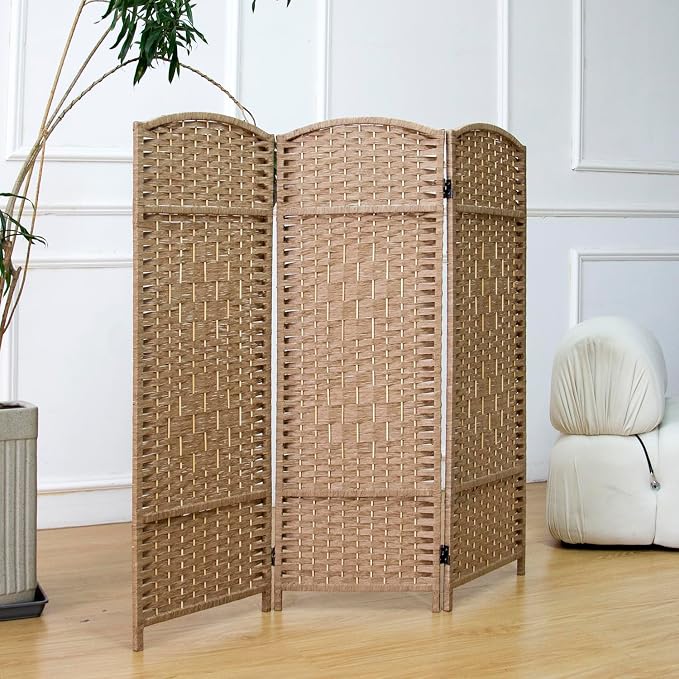 3 Panel Rattan Divider Short Room Partition Screen, Double Sided Folding Divider - Image 5