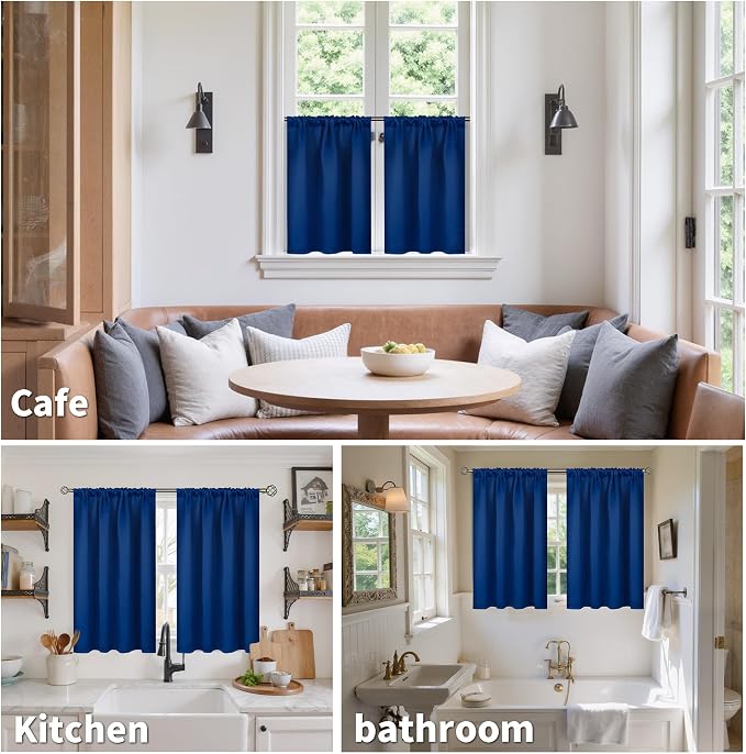 BGment Royal Blue Blackout Kitchen Curtains 36 Inch Length - Image 2