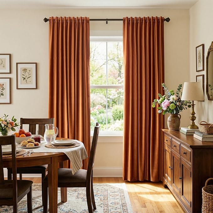 Orange Velvet Curtains 120 inch Long - Image 2