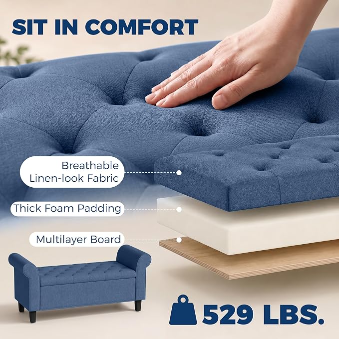 HOMCOM 47" Ottoman wih Storage End of Bed Bench - Image 7