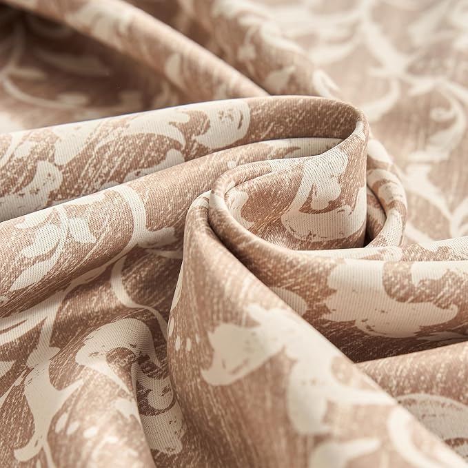 jinchan Taupe Floral Blackout Curtians 72 Inch Vintage Grommet 2 Panels | Room - Image 3