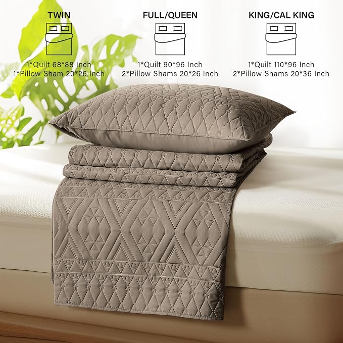 akkialla Full/Queen Size Quilt Bedding Set, Mocha Brown Lightweight Microfiber - Image 7