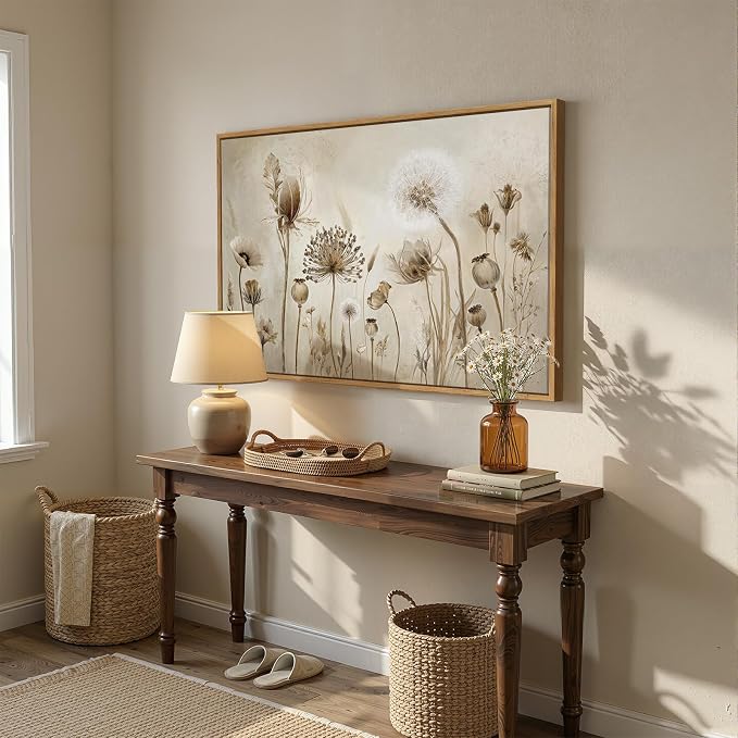 Framed Vintage Botanical Floral Wall Art, Neutral Rustic Flower Canvas Artwork - Image 8