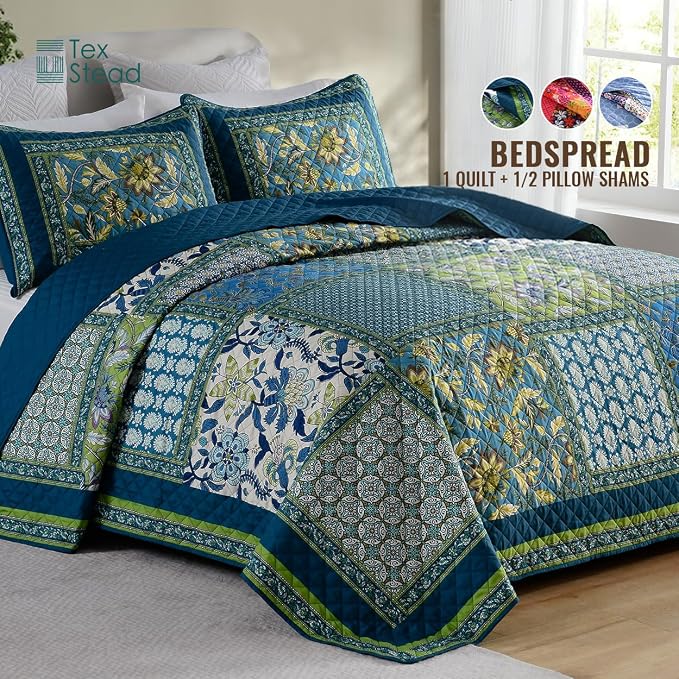 Twin Quilt Set - Washed Quilted Patchwork Comforter Coverlet, Lightweight - Image 4
