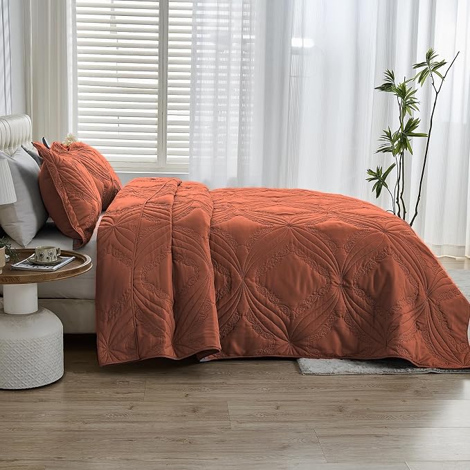 Kingnex Oversized King Bedspreads 128x120 Ultrasonic Quilted Baked Clay | Extra - Image 3