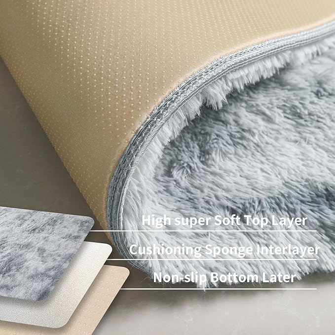 3x5 Tie-Dye Gray Fluffy Shag Rug - Image 4