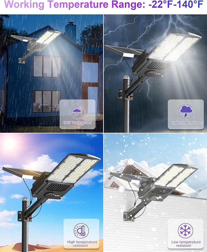 JAYNLT Y-9000W Solar Street Lights Outdoor,6500K 700000LM High Power Parking Lot Lights Commercial Dusk to Dawn, IP67 Waterproof Solar Security Flood Lamps Motion Sensor for Yards, Farm,Road