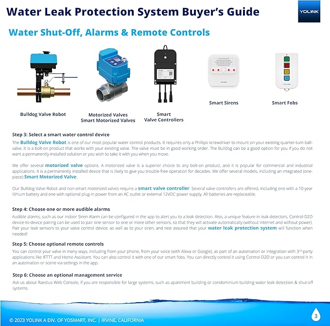 YoLink SpeakerHub & Three Water Leak Sensors Starter Kit – Plays Tones/Sounds, Spoken Messages, LoRa-Powered ¼ Mile Range, App Alert, Emails, SMS/Text, IFTTT