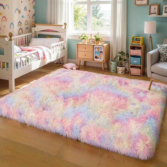 5x7 Thick Rainbow Unicorn Rug for Girls Bedroom, Soft Plush Shag Carpet | Area by KICHOWUA