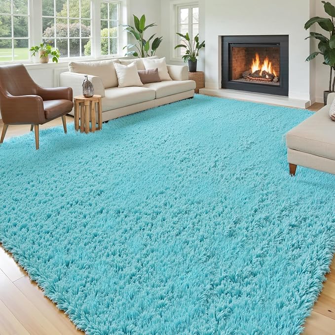 8x10 Area Rugs for Living Room, Teal Blue Large Soft Shaggy Carpet | Plush - Image 2
