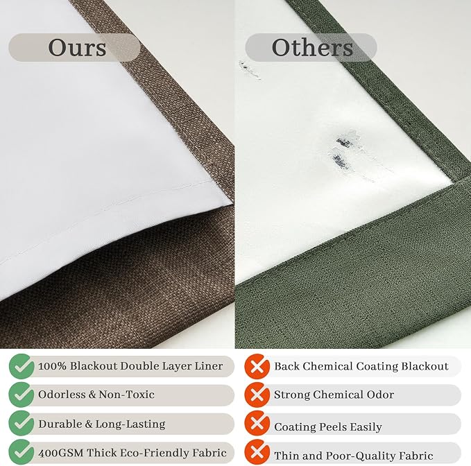 Blackout Dark Brown Bedroom Curtains 84 Inches Long 2 Panels Set, Memory - Image 5