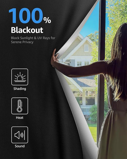 Sumobaby Blackout Curtains for Bedroom Portable 53"x72",No Drill Blackout Shades with Upgraded Hook&Loop Tapes,100% Black Out Window Cover,Thermal Insulated Blinds for Bedroom,Nursery(1 Panel,Black)