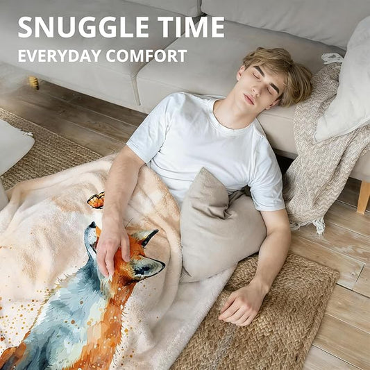 Fox Blanket, Fox Throw Blanket, Rustic Wild Animal Throw Blankets for Kids Nursery Room Bedroom Home Couch Bed Decor, 50x60 Inch