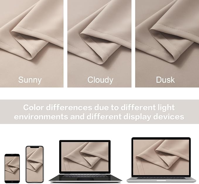 Taupe Room Darkening Curtains Back Tab Rod Pocket 2 Panels Set 63 Inch Length - Image 5