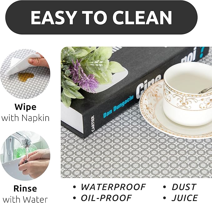 RAY STAR 18X96 Inch Shelf Liner for Kitchen Cabinets, Non-Adhesive Cabinet Liner Washable, PVC Drawer Liner for Dresser Non-Slip Bathroom (Black Circle)(4 Roll)