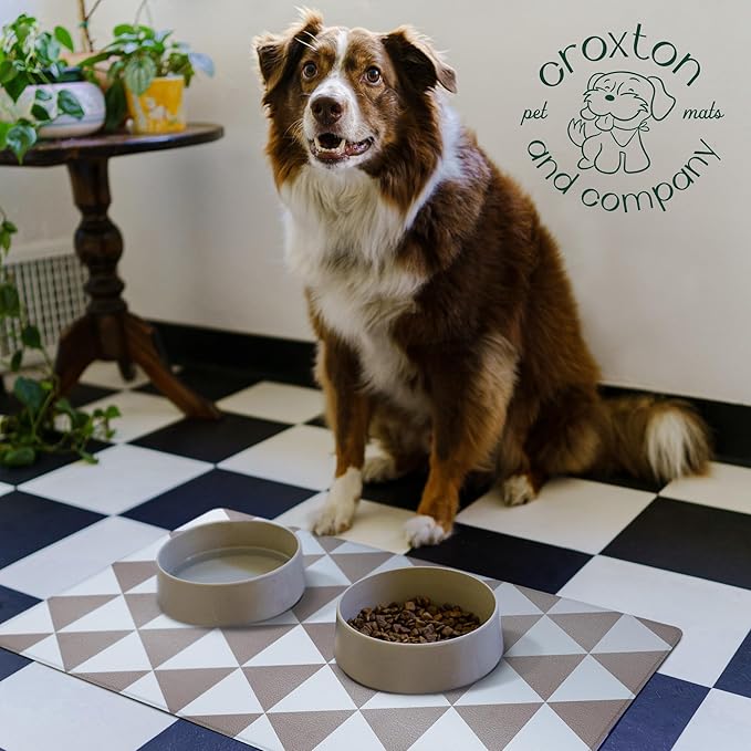 CROXTON & CO. Non-Slip Faux Leather Pet Feeding Mat for Dog Bowls | Large Bowl Mat for Food and Water | Durable, Easy-to-Clean Pet Food Mat for Floors | Size: 16.5"x18"