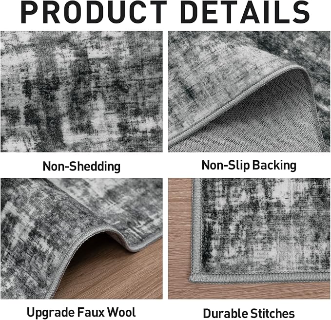 10x14 Area Rugs for Living Room: Washable Abstract Black Badroom Carpet | - Image 6