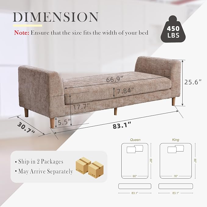 Aoiy & Wifon 83.1" W End of Bed Bench King Size, Oversized Window Bench Seat - Image 2