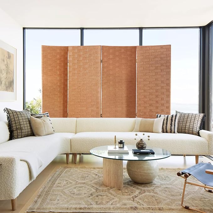 Room Divider Wall Divider 6FT 4 Panels Wood Mesh Hand-Woven Indoor Room Screen - Image 7