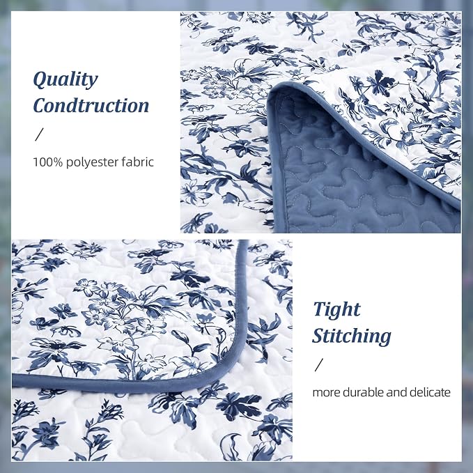 WONGS BEDDING Botanical Quilt King Size, 3 Pieces Bedspread Set, Microfiber - Image 4
