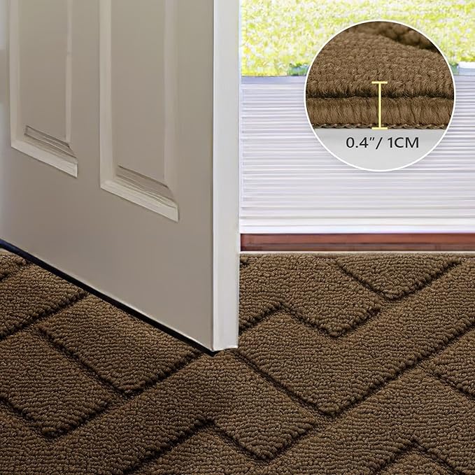 hicorfe Front Door Mat Outside Entrance,24"x35" Absorbent Muddy Dirt Resist Welcome Door Mats Outdoor Indoor,Stain and Fade Resistant,Non Slip Backing Entry Mat Doormat for Entryway (Dark Brown)